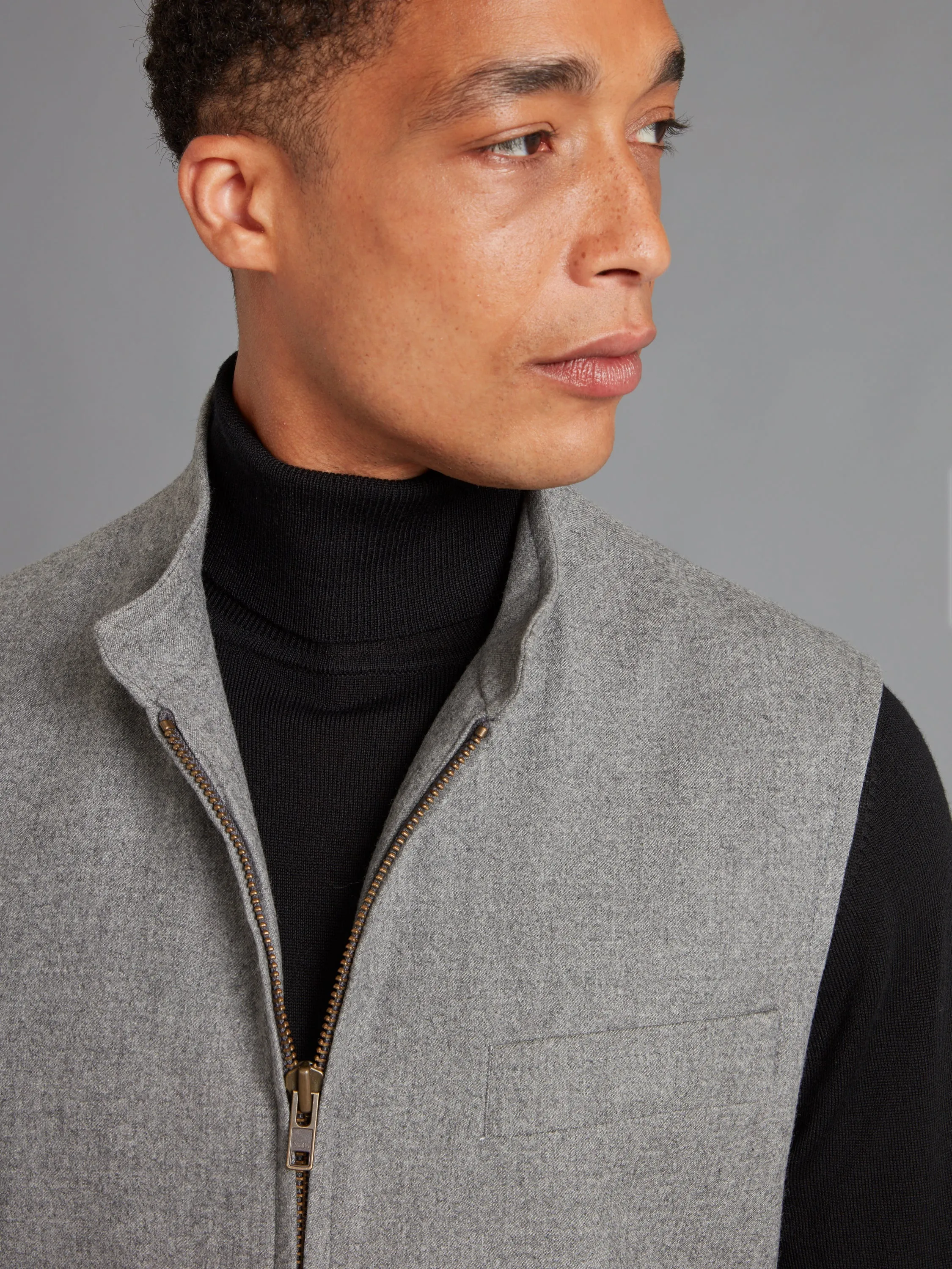 Zip Up Vest - Drago Flannel Mid Grey